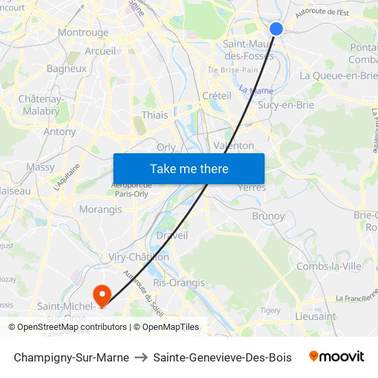 Champigny-Sur-Marne to Sainte-Genevieve-Des-Bois map