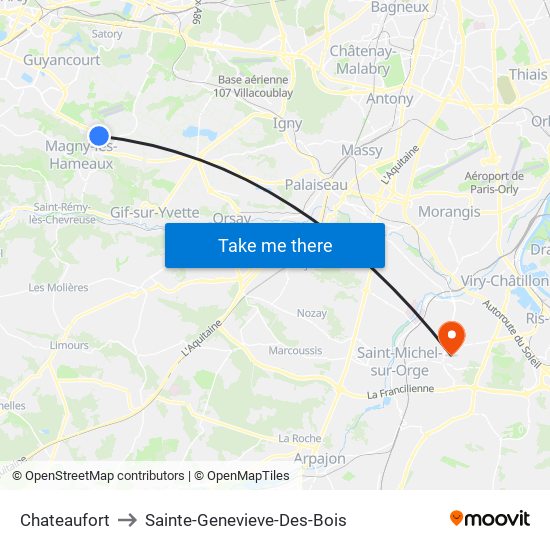 Chateaufort to Sainte-Genevieve-Des-Bois map