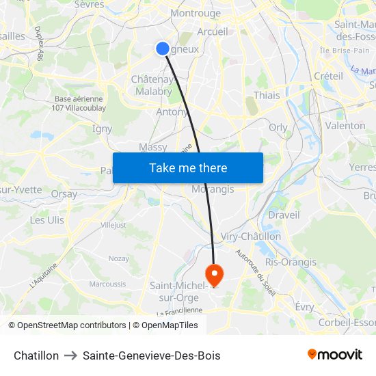 Chatillon to Sainte-Genevieve-Des-Bois map