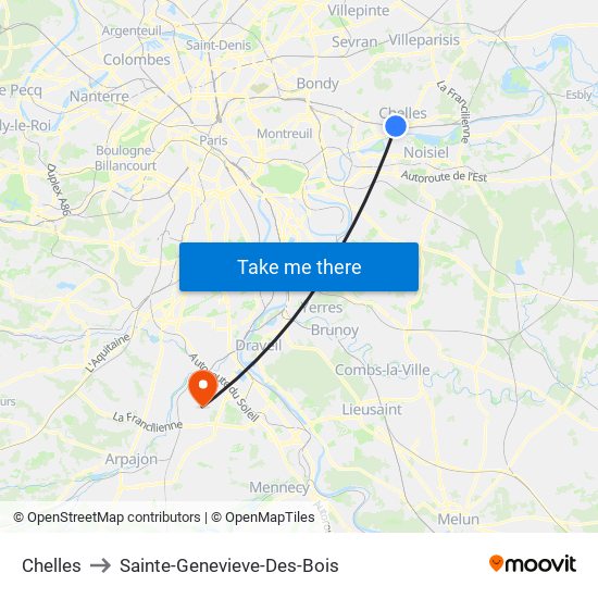 Chelles to Sainte-Genevieve-Des-Bois map