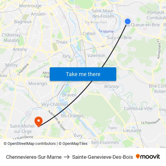 Chennevieres-Sur-Marne to Sainte-Genevieve-Des-Bois map