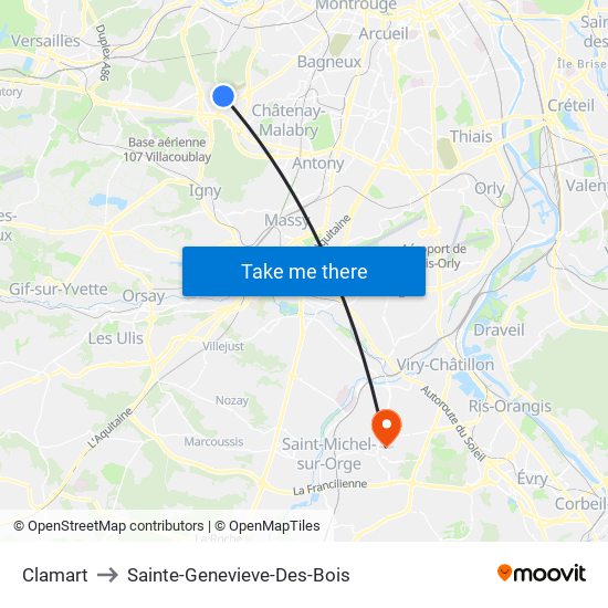 Clamart to Sainte-Genevieve-Des-Bois map