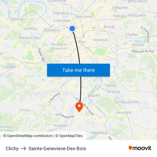 Clichy to Sainte-Genevieve-Des-Bois map