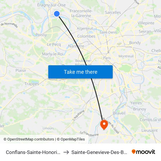 Conflans-Sainte-Honorine to Sainte-Genevieve-Des-Bois map