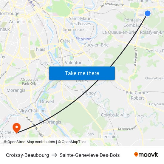 Croissy-Beaubourg to Sainte-Genevieve-Des-Bois map