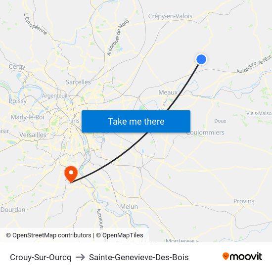 Crouy-Sur-Ourcq to Sainte-Genevieve-Des-Bois map
