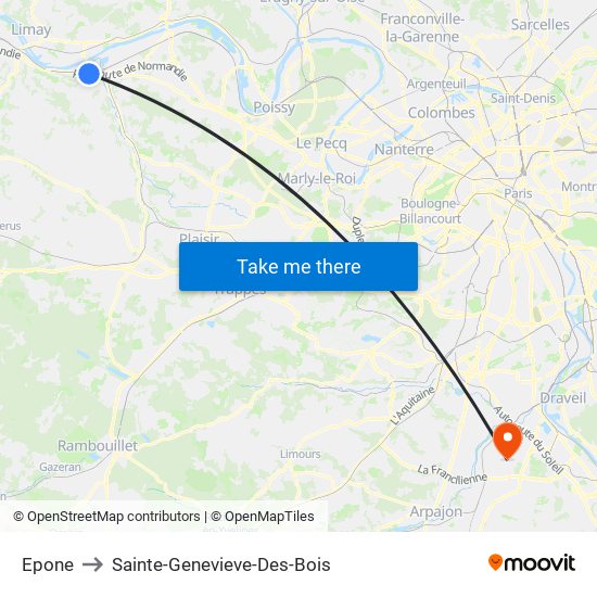 Epone to Sainte-Genevieve-Des-Bois map