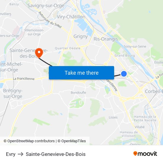 Evry to Sainte-Genevieve-Des-Bois map