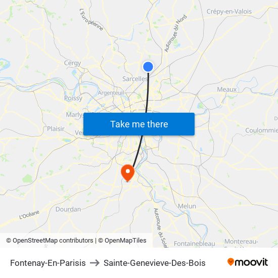 Fontenay-En-Parisis to Sainte-Genevieve-Des-Bois map