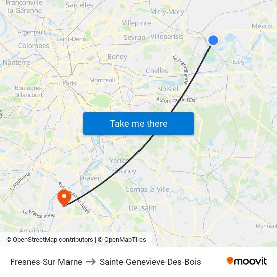 Fresnes-Sur-Marne to Sainte-Genevieve-Des-Bois map