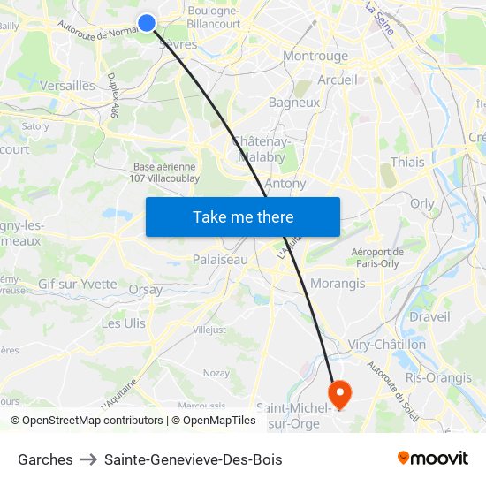 Garches to Sainte-Genevieve-Des-Bois map