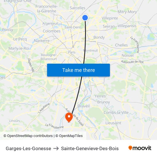 Garges-Les-Gonesse to Sainte-Genevieve-Des-Bois map