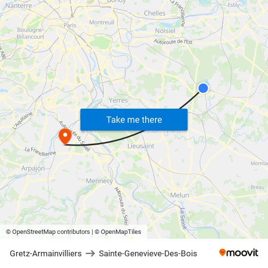 Gretz-Armainvilliers to Sainte-Genevieve-Des-Bois map