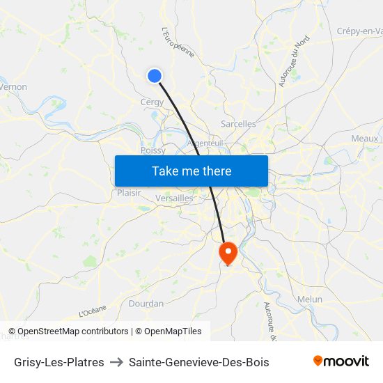 Grisy-Les-Platres to Sainte-Genevieve-Des-Bois map