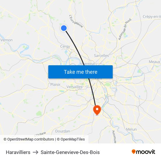 Haravilliers to Sainte-Genevieve-Des-Bois map