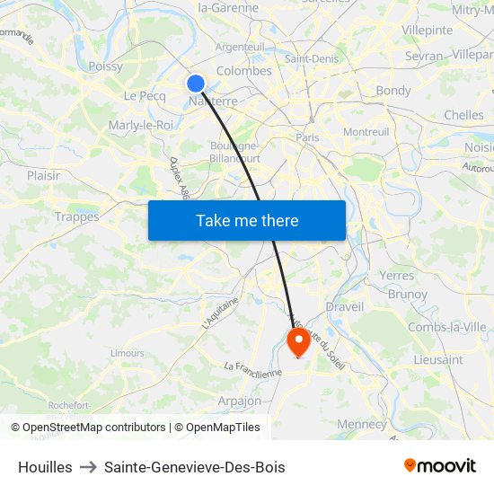 Houilles to Sainte-Genevieve-Des-Bois map