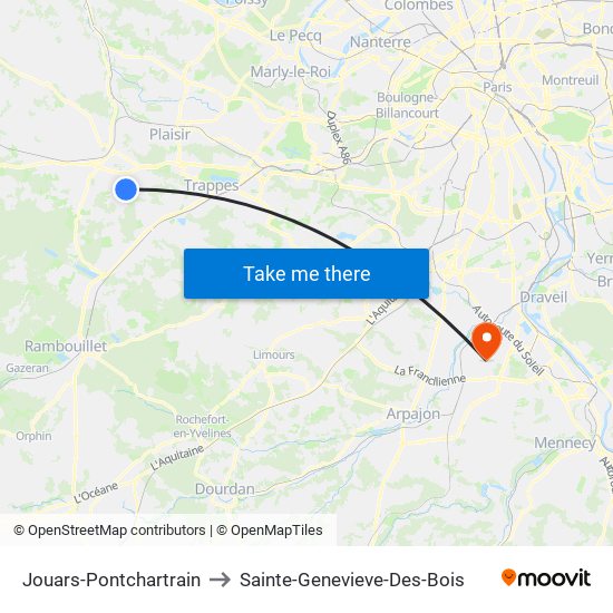 Jouars-Pontchartrain to Sainte-Genevieve-Des-Bois map