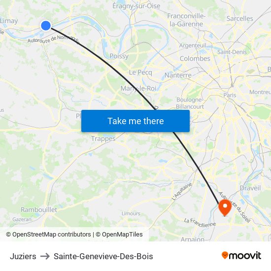 Juziers to Sainte-Genevieve-Des-Bois map