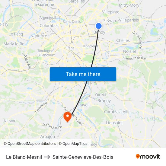 Le Blanc-Mesnil to Sainte-Genevieve-Des-Bois map