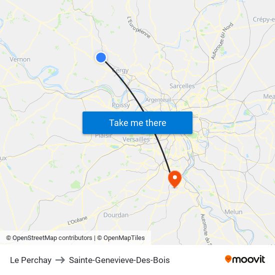 Le Perchay to Sainte-Genevieve-Des-Bois map