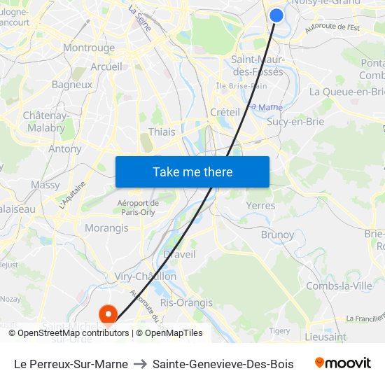 Le Perreux-Sur-Marne to Sainte-Genevieve-Des-Bois map
