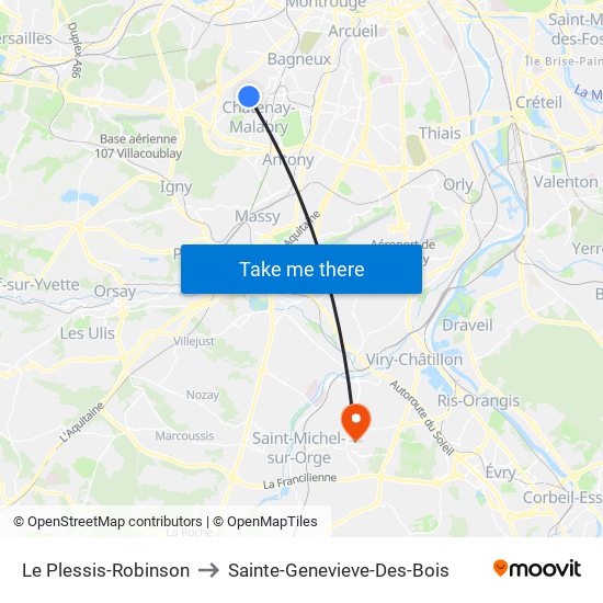 Le Plessis-Robinson to Sainte-Genevieve-Des-Bois map