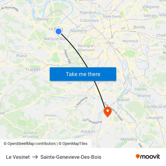 Le Vesinet to Sainte-Genevieve-Des-Bois map