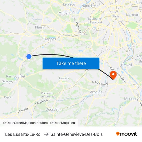 Les Essarts-Le-Roi to Sainte-Genevieve-Des-Bois map