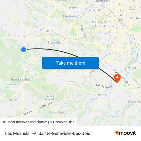 Les Mesnuls to Sainte-Genevieve-Des-Bois map