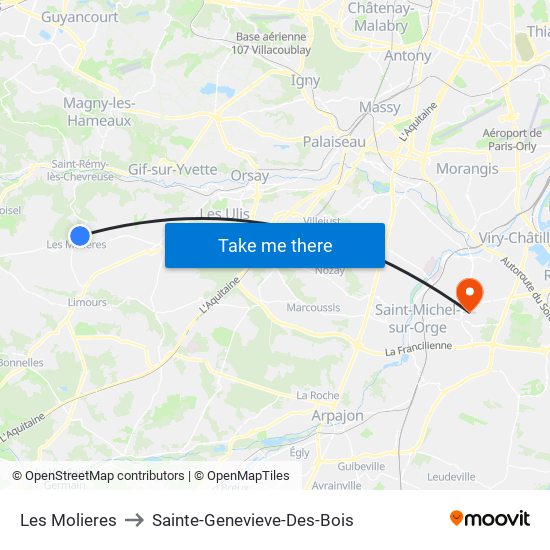Les Molieres to Sainte-Genevieve-Des-Bois map