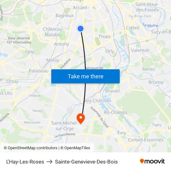 L'Hay-Les-Roses to Sainte-Genevieve-Des-Bois map