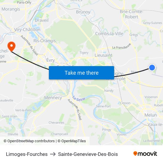 Limoges-Fourches to Sainte-Genevieve-Des-Bois map