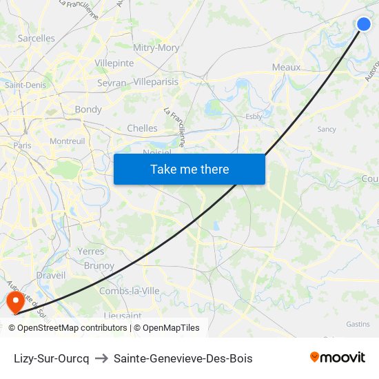 Lizy-Sur-Ourcq to Sainte-Genevieve-Des-Bois map