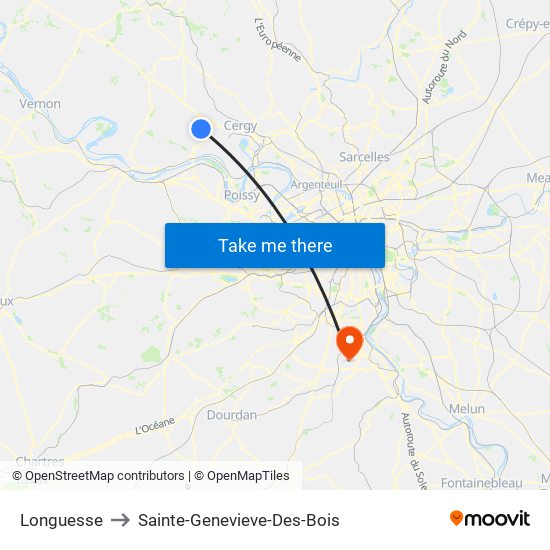 Longuesse to Sainte-Genevieve-Des-Bois map