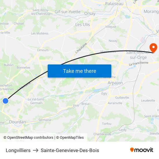 Longvilliers to Sainte-Genevieve-Des-Bois map