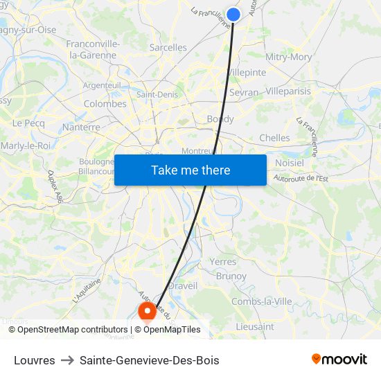 Louvres to Sainte-Genevieve-Des-Bois map