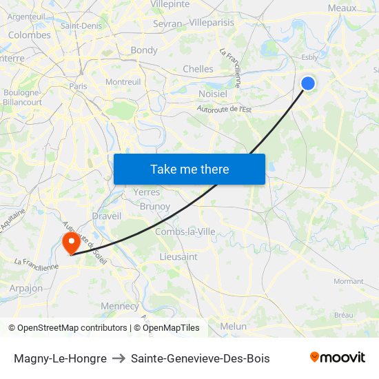 Magny-Le-Hongre to Sainte-Genevieve-Des-Bois map