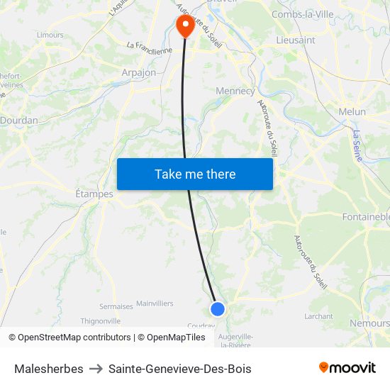 Malesherbes to Sainte-Genevieve-Des-Bois map