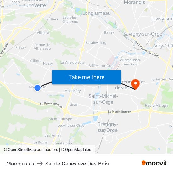 Marcoussis to Sainte-Genevieve-Des-Bois map