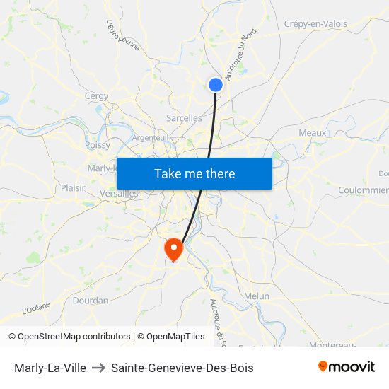 Marly-La-Ville to Sainte-Genevieve-Des-Bois map