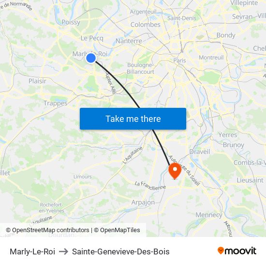 Marly-Le-Roi to Sainte-Genevieve-Des-Bois map