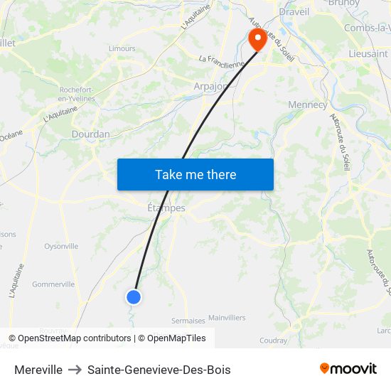 Mereville to Sainte-Genevieve-Des-Bois map