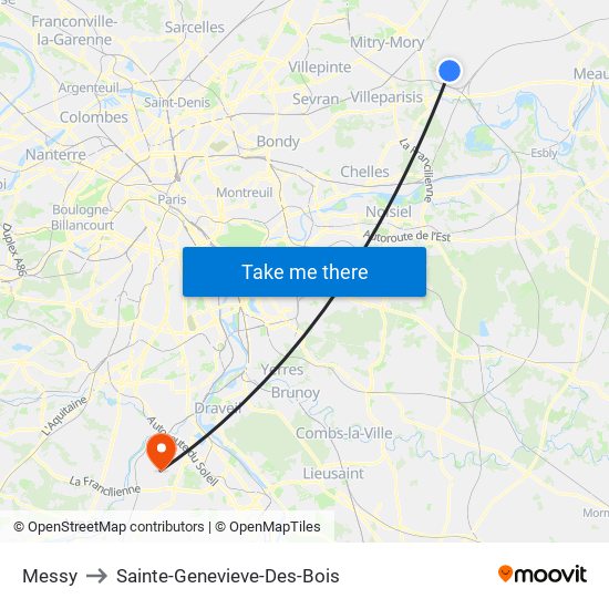 Messy to Sainte-Genevieve-Des-Bois map