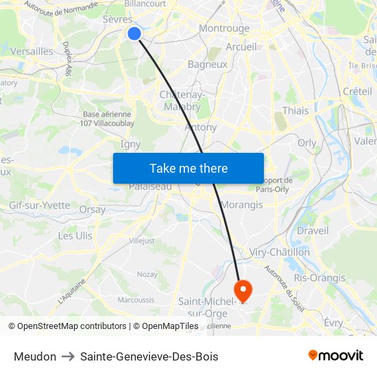 Meudon to Sainte-Genevieve-Des-Bois map