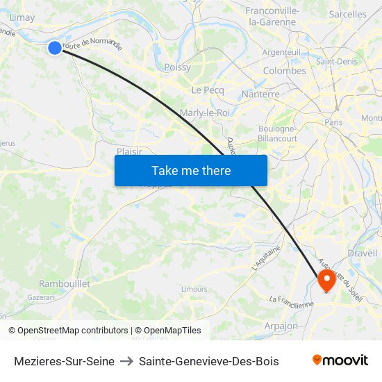 Mezieres-Sur-Seine to Sainte-Genevieve-Des-Bois map