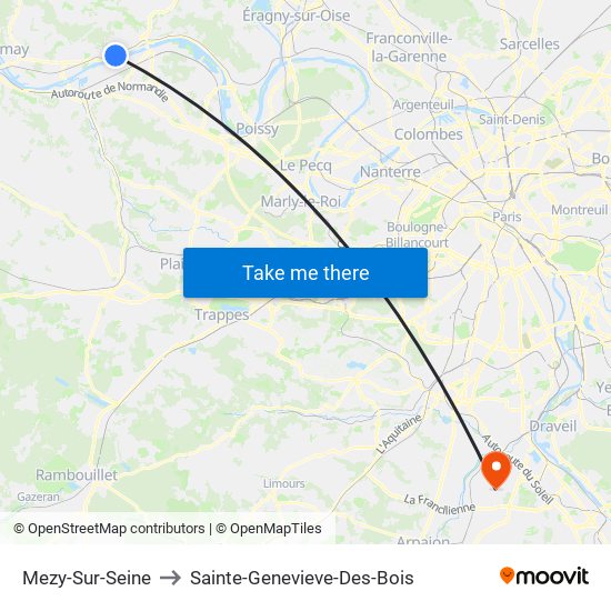 Mezy-Sur-Seine to Sainte-Genevieve-Des-Bois map
