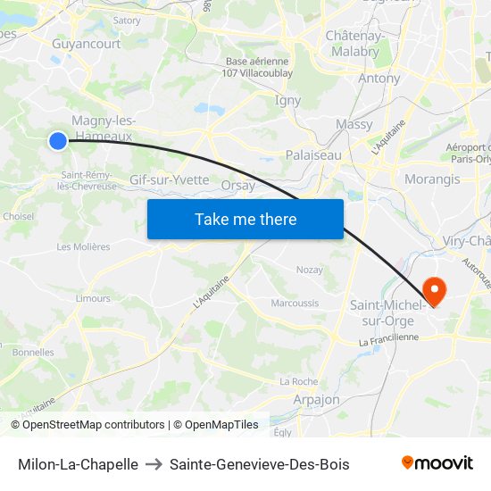 Milon-La-Chapelle to Sainte-Genevieve-Des-Bois map