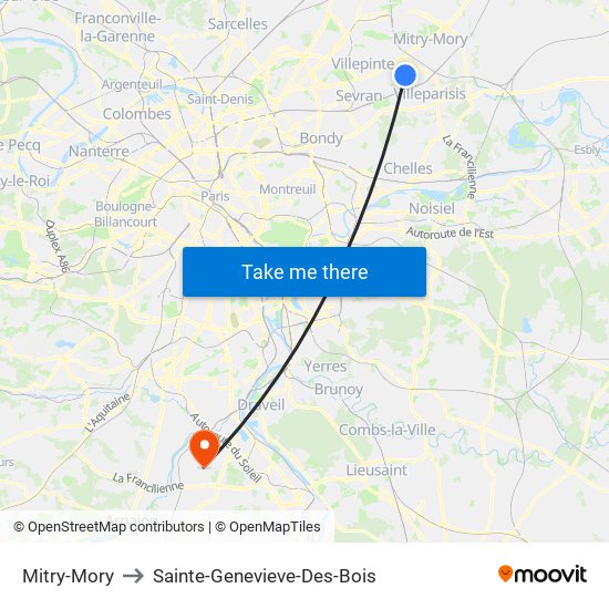 Mitry-Mory to Sainte-Genevieve-Des-Bois map