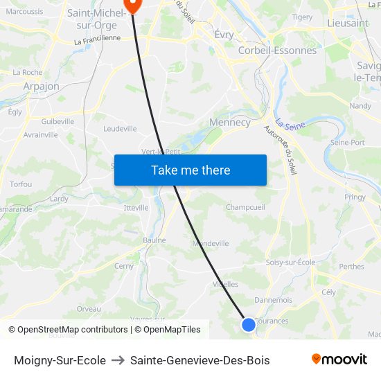 Moigny-Sur-Ecole to Sainte-Genevieve-Des-Bois map