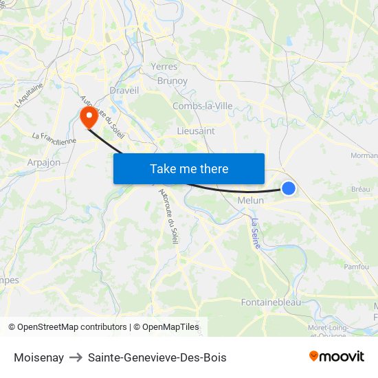 Moisenay to Sainte-Genevieve-Des-Bois map